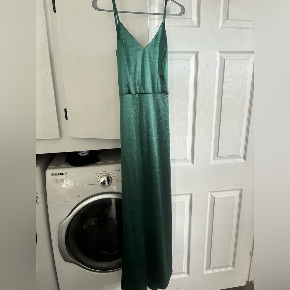 Emerald Green Satin V-Neck Maxi Dress